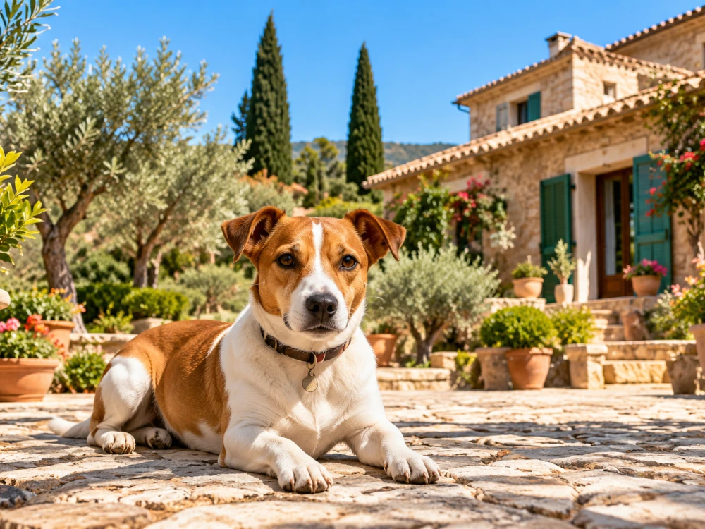 Dog on a property in Mallorca being cared for at home
