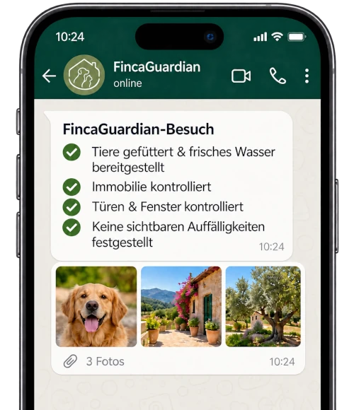 FincaGuardian visit update shown on a smartphone in German